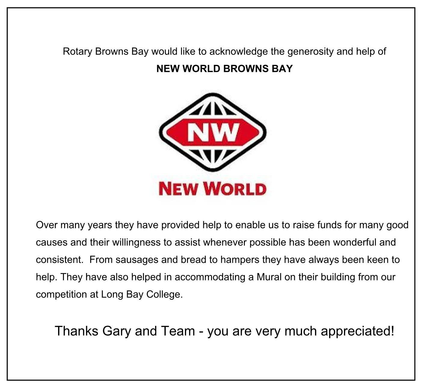 NEW WORLD BROWNS BAY